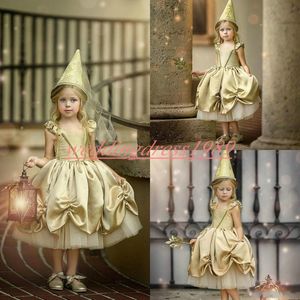 Schattige Korte Meisjes Pageant Jurk Gedrapeerde Taffeta Goedkope Meisje Verjaardag Jurken Kinderen Formele Party Draag Bloem Meisjes Jurken First Communion Jurk