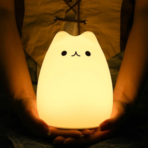 Mignon silicone LED veilleuse pour bébé enfants enfants chambre capteur tactile à distance chat lampe décoration chambre décor vacances cadeau jouet 231220