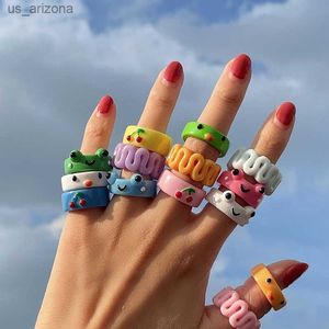 Leuke Eenvoudige Kikker Chick Ring voor Vrouwen Meisje Hars Geometrische Mode Cartoon Dier Ringen Esthetische Bestfriend Sieraden Party Gift L230620