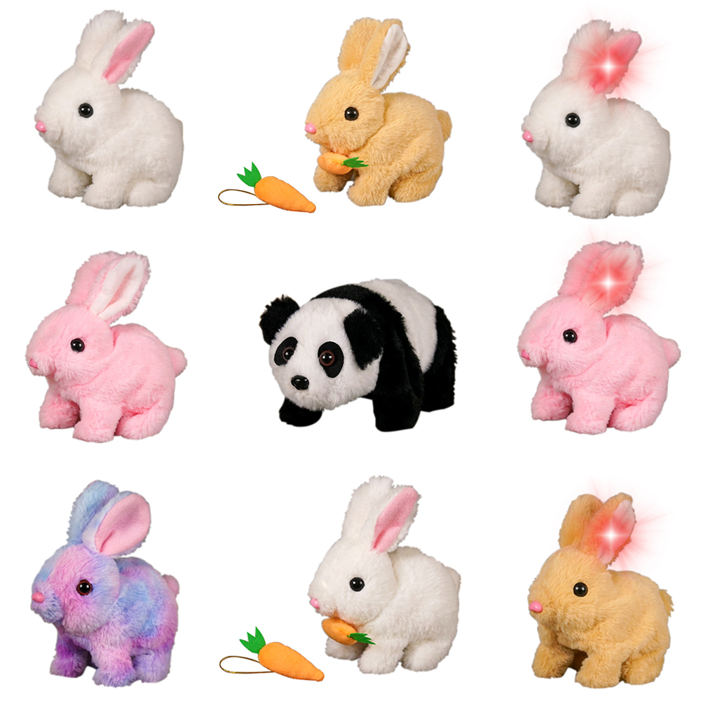 Simulation mignonne électrique lapin en peluche jouet doux lapin en peluche en peluche rose blanc brun lumineux saut cadeau de lièvre réaliste pour les enfants