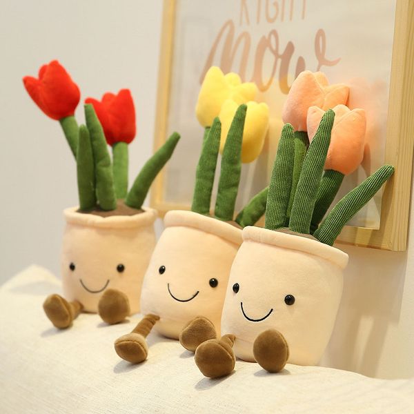 Poupée de simulation de fleurs mignonnes, ornement de plante, bouquet de fleurs de tulipe, jouet en peluche en pot, cadeau de poupée