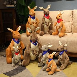 Leuke simulatie kangoeroe gevulde speelgoed realistische staande dier pluche pop kinderen slapende pop meisjes kerstcadeau