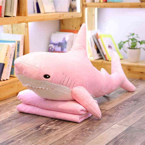 Simulation mignonne requin Pop bébé câlin jouets enfants compagnon de couchage oreiller en peluche avec couverture cadeaux pour enfants canapé décor J220729