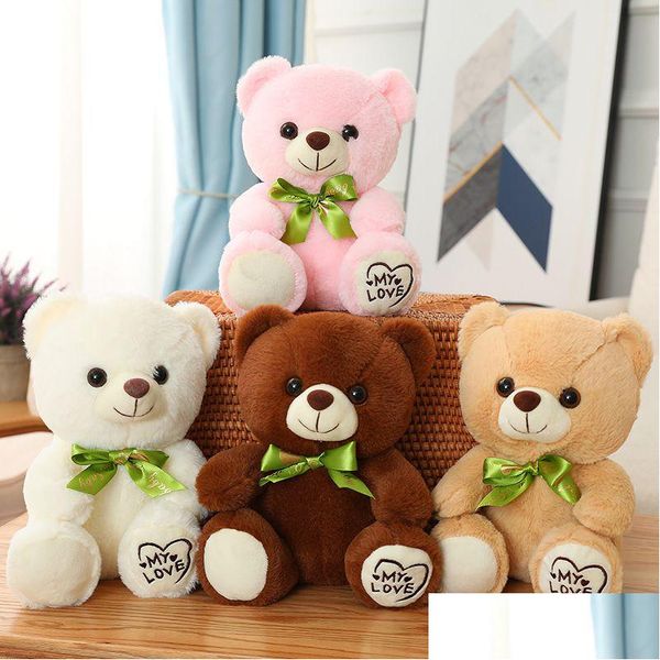 Mignon Posture Assise Petit Ours En Peluche Jouet Papillon Festival Ruban Hing Poupée Enfants Chiffon Coussin 25Cm Dhgry