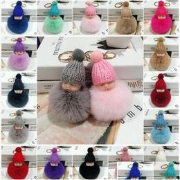 Schattige Slee Baby Pluche Pop Sleutelhanger Zacht Konijnenbont Bal Pom Poms Sleutelhanger Auto Ring Tas Met Snelle Drop levering Dhqfo