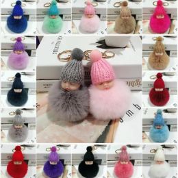 Mignon bébé endormi en peluche poupée porte-clés doux lapin boule de fourrure Pom Poms en peluche porte-clés voiture porte-clés sac porte-clés avec expédition rapide LL