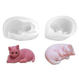 Leuke slaperige kat siliconen schimmel zeep mal kaarsen handgemaakte zeepklei mal gips gips creatieve kaarsenkit kit huiste decoratie