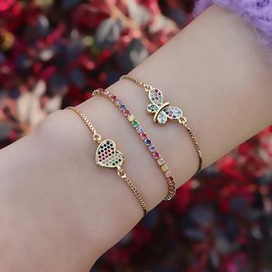 Leuke kleine charmes vlinder armband voor vrouw 24k gouden regenboog sieraden Tiny hart verstelbare tennis bijoux femme 2021 bedelarmbanden