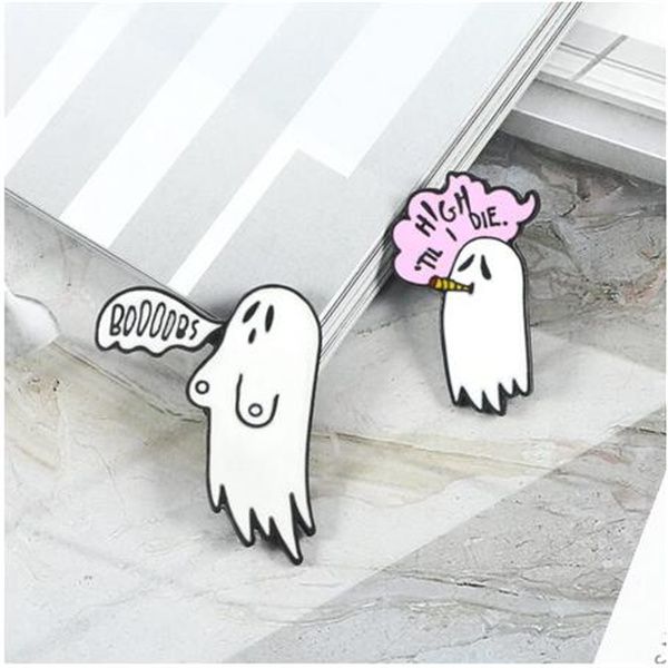 Cute Smoking Boo Ghost Esmalte Pin Broche Dibujos animados Mujeres Hombres Chaquetas de mezclilla Pasadores de solapa Mochila Insignias Niños Joyería de moda Regalos GC1498