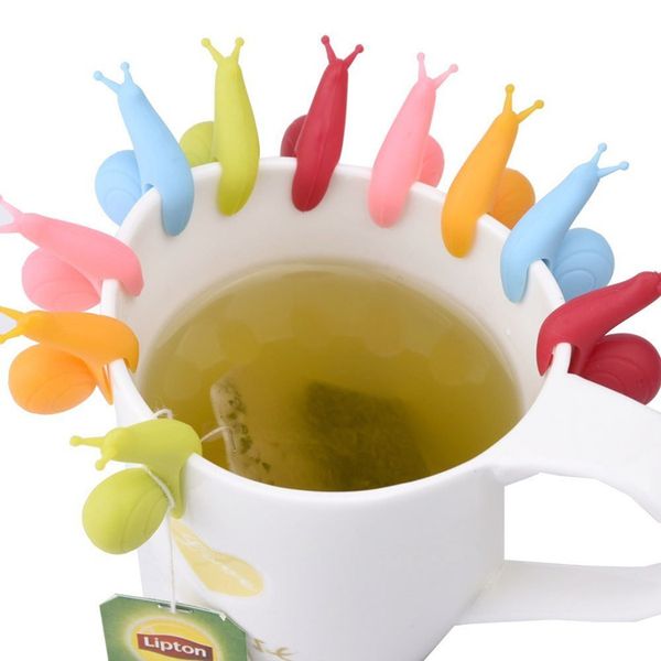 Cute Snail Silicone Tea Bags Holder Hanging Cup Clip Bar Herramientas Suministros para el hogar 6 colores