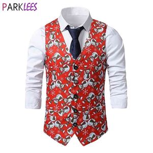 Leuke Sneeuwpop Print Mens Kerstvest Merk Slim Fit V-hals Mannen Vest Kerstmis Festival Party Kostuum Chaleco Hombre 210522