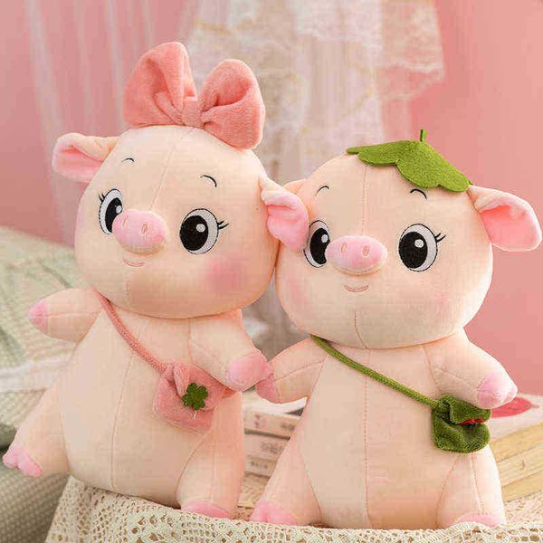 Mignon doux rose arc cochon câlin haute qualité feuille de lotus casquette sac à bandoulière décor cochon câlin ours câlins pour ldren anniversaire noël J220729