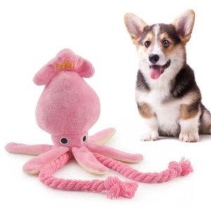 Bonito lula pequeno cão brinquedo som bb pelúcia pet filhote de cachorro corda brinquedos rosa mastigar brinquedos para gato