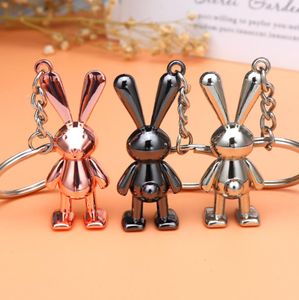 Mignon en acier inoxydable 3D lapin porte-clés bricolage support métallique chaîne Vintage lapins pendentif porte-clés cadeaux