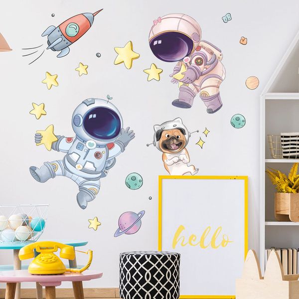 Mignon ciel étoilé autocollant chambre d'enfant décoration fond papier peint auto-adhésif astronaute fusée étoile sticker mural étoilé