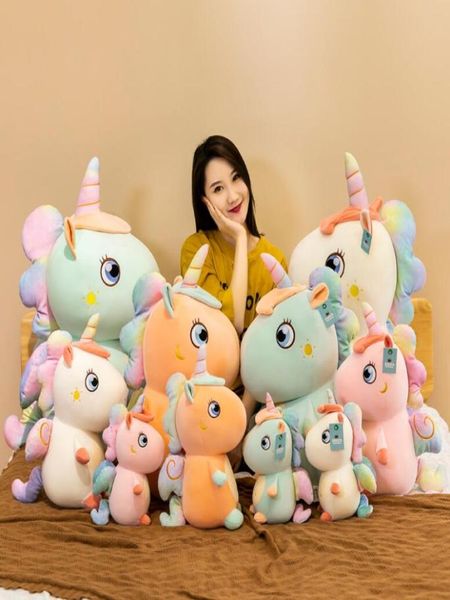 Mignon Starry Sky Unicorn Doll Oreiller Feather Cotton Farged Toys Toys Enfants Cadeaux d'anniversaire pour Girls3013616