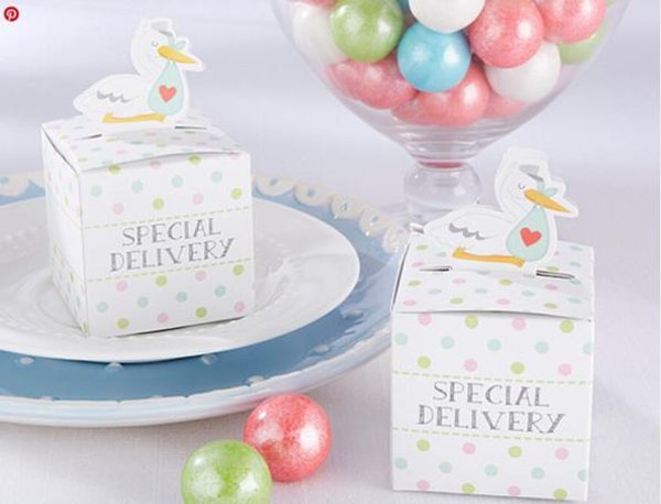 Livraison gratuite mignon cigogne boîte à bonbons garçon bébé douche cadeau boîtes de chocolat décorations de fête d'anniversaire enfants