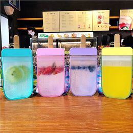 Leuke Stro Cup Creatieve Popsicle Shape Plastic Waterfles Outdoor Transparante Sap Drinkbeker Mok voor Volwassen Kinderen W0