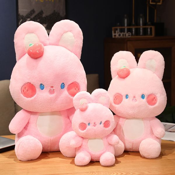 Mignon fraise lapin en peluche doux en peluche rose lapin main plus chaud oreiller poupée jouets pour enfants filles cadeau d'anniversaire décor