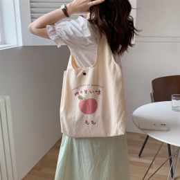 Schattige aardbeientas tas esthetiek voor schoolmeisjes portemonnee shopper designer handtas Japanse vrouwen perzik print eco schoudertassen