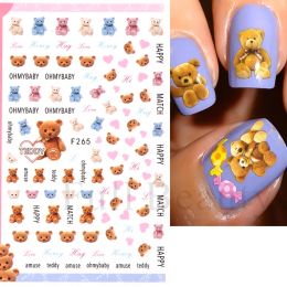 Schattige teddybeerontwerpen nagelkunststickers kleurrijke gradiënt mooie beer dierenfolie stickers manicure schuifregelaar decoraties fbf266