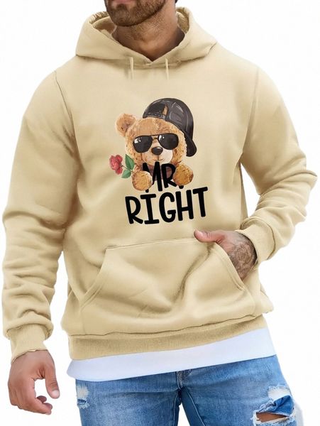 Linda sudadera con capucha con estampado de oso de peluche, sudaderas con capucha geniales para hombres, sudadera con capucha con diseño gráfico informal para hombres con canguro y8iG #