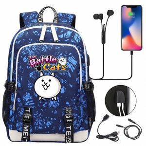 Leuke The Battle Cats Schoolrugzak Student USB Opladen Laptoptassen Jongens Meisjes Dagelijkse reisrugzakken Tiener College Mochila s4Lk #