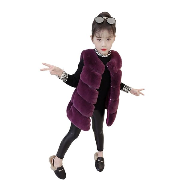 Mignon Épais Chaud Filles Fourrure Artificielle Long-Gilet Âge pour 3- 10 Ans Bébé Gilet Fille Enfants Sans Manches Manteaux Mode Enfants Gilet 210818