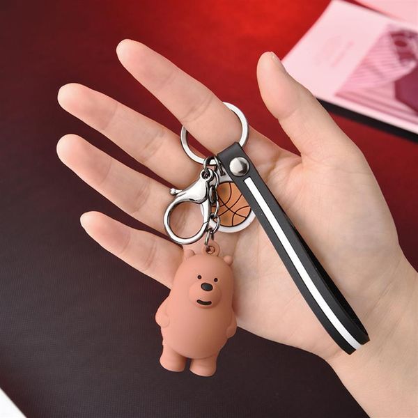 Lindo tres animales osos muñeca llaveros dibujos animados Anime We Bare mujeres coche bolso colgante cinturón baratijas llaveros Porte Clef228q