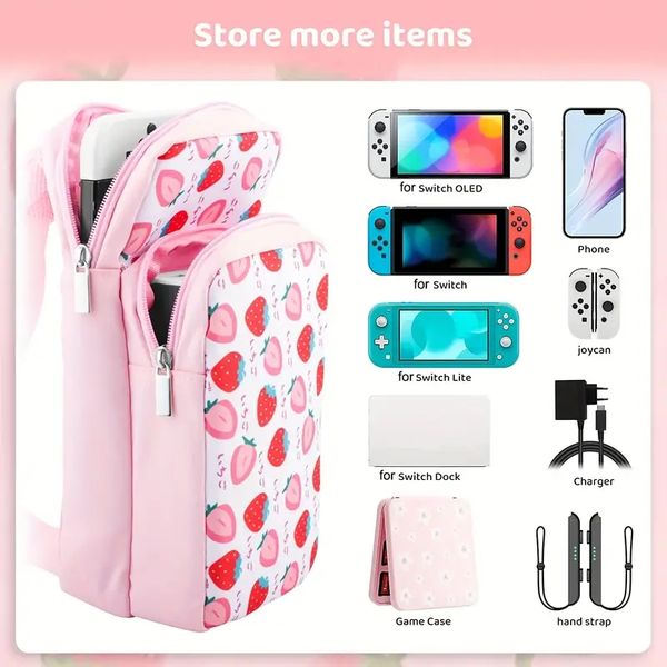 Joli sac de voyage pour Nintendo Switch/OLED/Lite, sac à dos de rangement à bandoulière portable pour NS Consolo, station de charge, Joy-Cons, filles, femmes