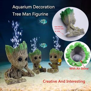 Schattige boomman figurine aquariumdecoratie met luchtbel drijfhout standbeeld multifunctionele vissentank achtergrond ornament asion 240429