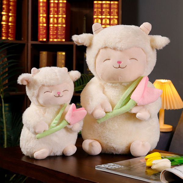 Mignon tulipe mouton en peluche jouet kawaii chèvre en peluche jouet enfants endormi poupée apaisante fille soft great chambre décoration de Noël cadeau drôle d'anniversaire cadeau