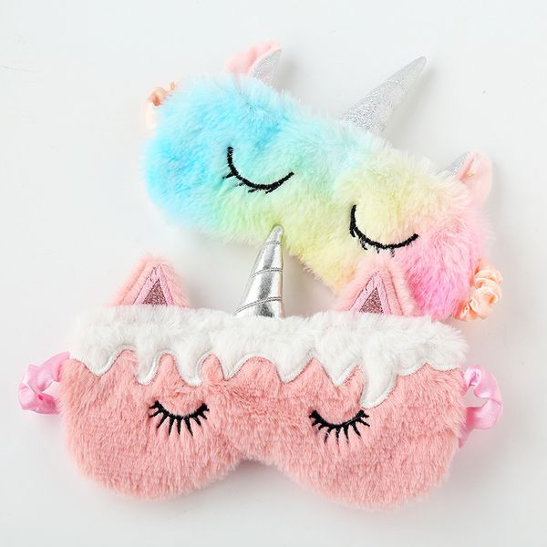 Mignon licorne masque pour les yeux dessin animé masque de sommeil en peluche bandeau pour les yeux couverture pour les yeux pour les voyages à la maison cadeaux de fête