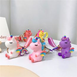 Porte-clés licorne mignon pour femmes, pendentif, petits bijoux de voiture, porte-clés rose arc-en-ciel Llavero, cadeaux pour filles