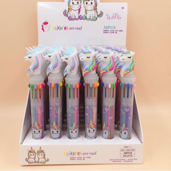 Migne Unicorn Power 10 couleurs Chunky Ballpoint Pen Kawaii Rollerball Pen Bureau Bureau Gift Patenery Papelaria Escolar GC647