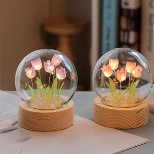 Cute Valentines Day Gift Girlfriend DIY Material Floral Lamp Tulip Night Light Room Decor 240113