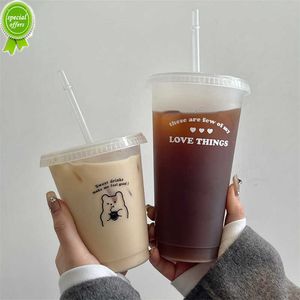 Bouteille d'eau mignonne pour café, jus, lait, thé, tasses froides en plastique Kawaii avec couvercle en paille, bouteille de boisson Portable réutilisable sans BPA