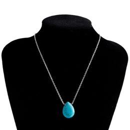 Collier pendentif goutte d'eau Turquoise pour femmes, collier en pierre naturelle, chaîne de clavicule
