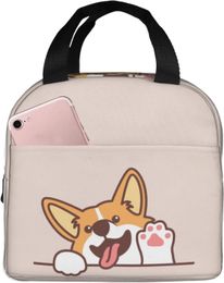 Schattige Welsh Corgi Dog zwaaiend poot geïsoleerde lunchbox herbruikbare bento tas maaltijd draagbare container tas voor schoolwerk picknick