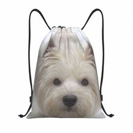 Mignon Westie Dog Trawstring Sac à dos Sac de sport pour hommes Femmes West Highland White Terrier Puppy Shop Sackpack G998 #