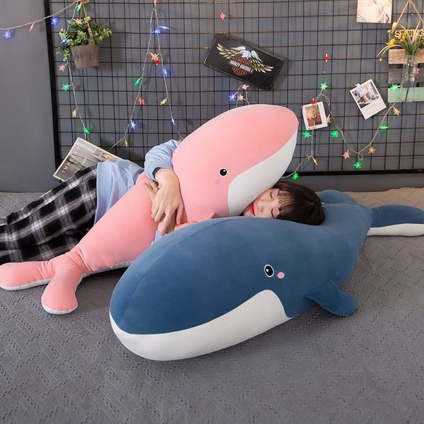 Lindos juguetes de peluche de ballena, 55cm, ballena suave, Animal relleno, almohada de peluche, cojín para niñas, regalos de acompañamiento para niños y adultos