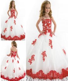 Mignon blanc et rouge fille039s robe de concours princesse robe de bal de balle en tulle cupcake jolis petits enfants reine fille fleur robe 7639852