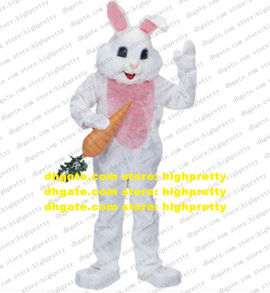 Lindo disfraz de mascota conejito de Pascua blanco mascota Jackrabbit conejo Lepus liebre con vientre peludo rosa cara feliz No.1588 envío gratis