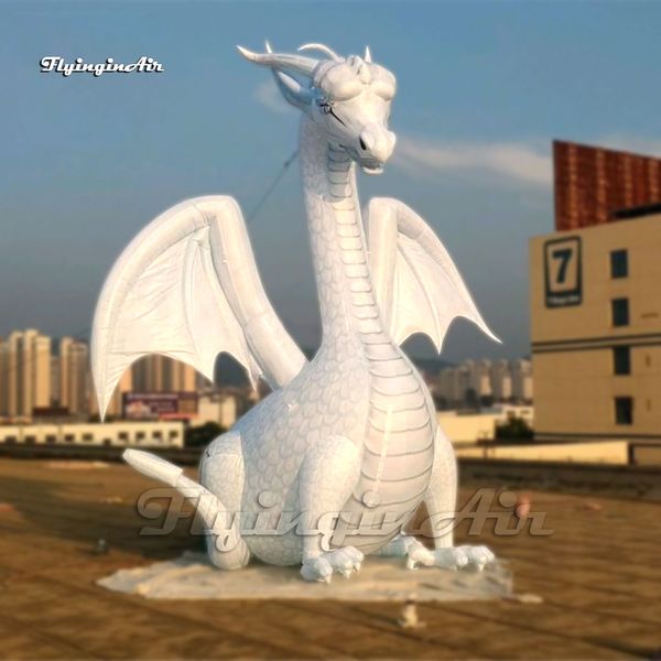 Globo de dragón de hielo inflable blanco bonito, modelo de mascota Animal de dibujos animados, dragón volador juvenil para eventos al aire libre