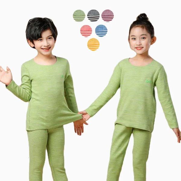 Ensemble de sous-vêtements thermiques pour enfants d'hiver mignon pour garçons filles 2 à 3 4 5 6 7 8 9 10 11 12 13 14 ans Pijamas pour enfants en coton et soie vert 240130