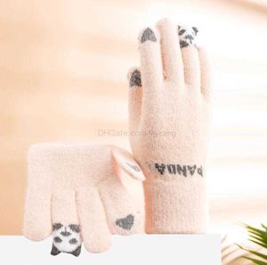 Mignon femmes polaire chaud épais gant protecteur d'écran tactile gants chauds mode dessin animé panda femmes filles gant nouveau tricot cadeau de noël