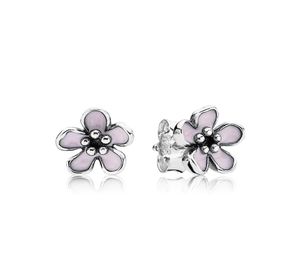 Mignon Femme 925 Femme Sterling Silver Rose Email Blosry Blossoms Boucle d'oreille Boîte d'origine pour les bijoux en argent Meilleur Noël Gift5400860