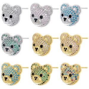Cute Women Style Small Micro Pave Bear Stud Boucles d'oreilles pour cadeau