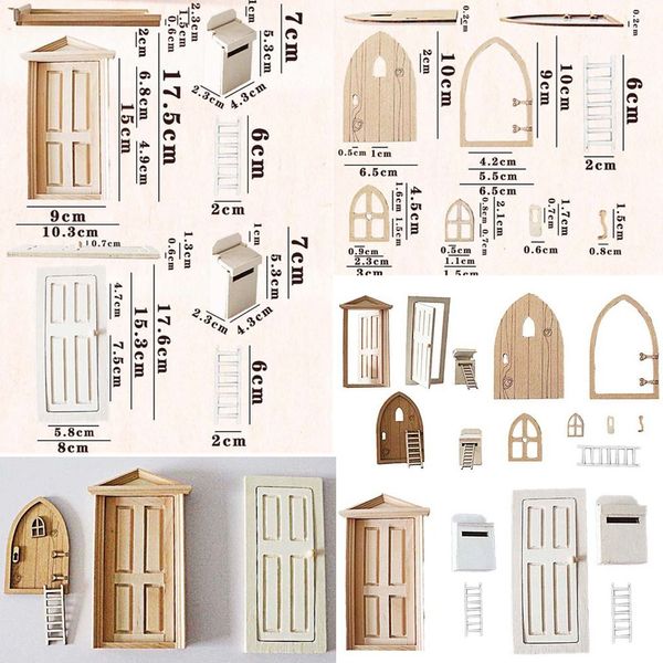 Lindo marco de madera modelo adornos de la casa de muñecas ventanas de puertas de bricolaje 1/12 puertas en miniatura accesorios muebles juguetes