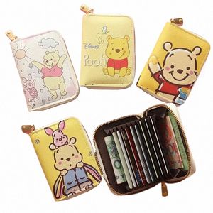 Mignon Yellow Bear Organ Card Sac PU Portefeuille en cuir Carto Busin Card Case Titulaire de la carte de crédit Mini Zipper Embrayage i9Pm #